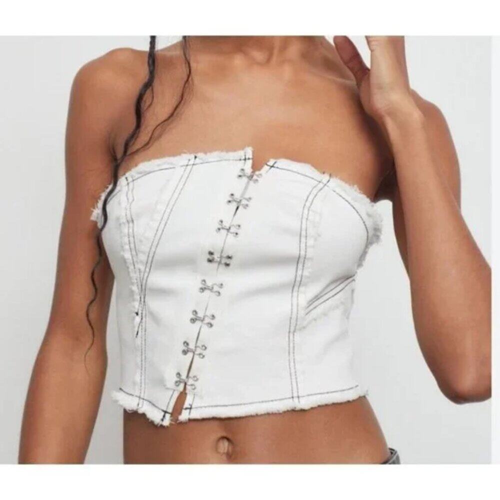 Urban Outfitters Bustier Top Moni Denim Fringe W